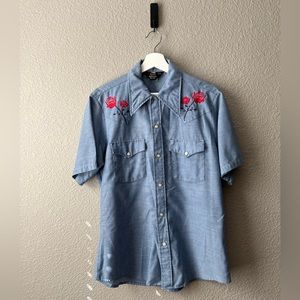 Vintage Sears Western Wear Embroidered Rose Shirt, Size Medium